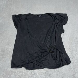 Banana Republic Shirt Womens Medium Black Linen Wrap Top Low Cut Lightweight